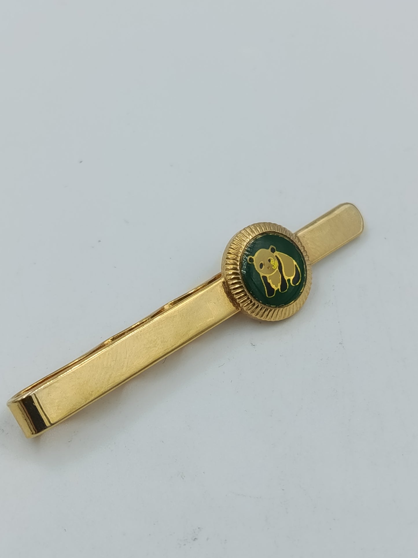 Krawattenklammer Panda – goldfarben mit Emaille, Vintage