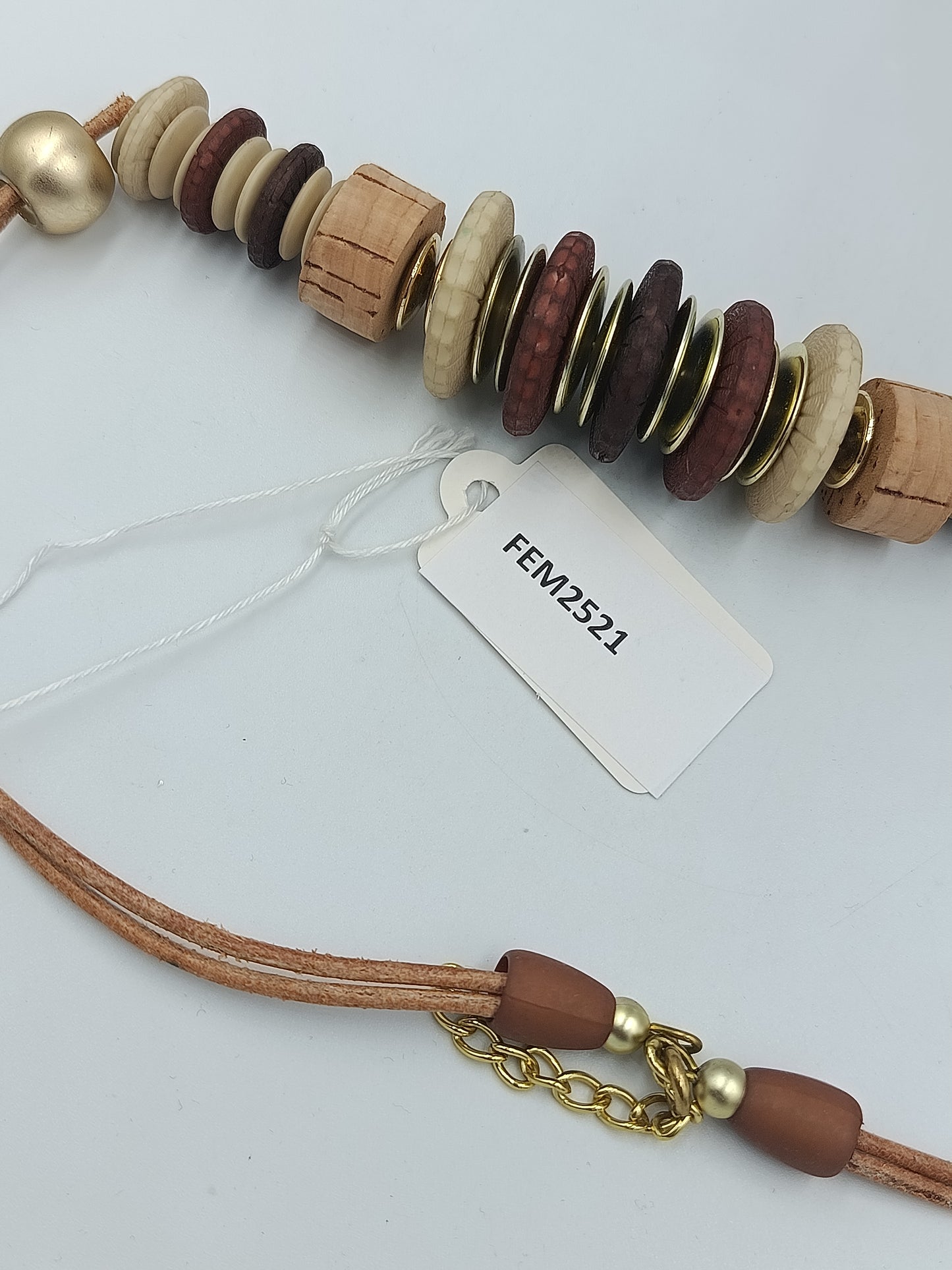 Auffällige Statement Kette im natürlichen Look Scheibenperlen, Vintage