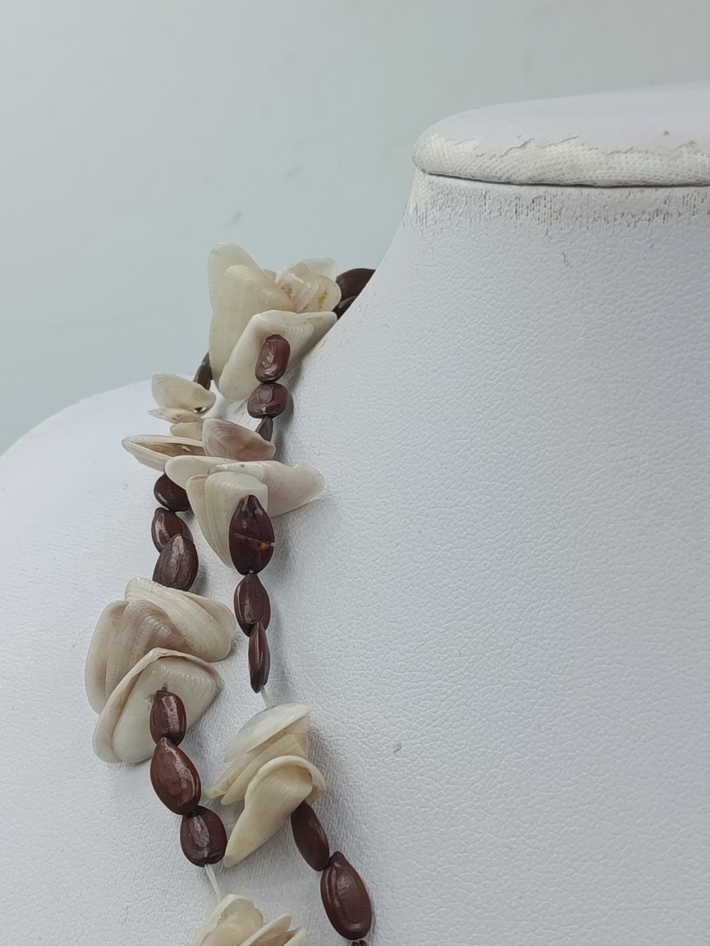 Doppelte Naturkette Muscheloptik – Braun  Creme, Vintage