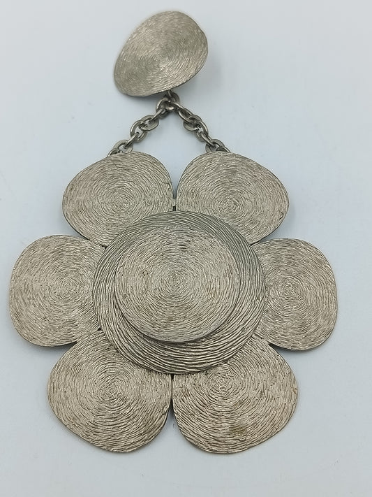 Großer Vintage Anhänger Blumenform Silberoptik – Statement Schmuck