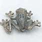Vintage Frosch Brosche – Silberfarben mit blauen Strasssteinen