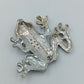 Vintage Frosch Brosche – Silberfarben mit blauen Strasssteinen