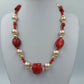 Vintage Korallenkette mit Perlen 925 Silber – Statement Halskette Rot