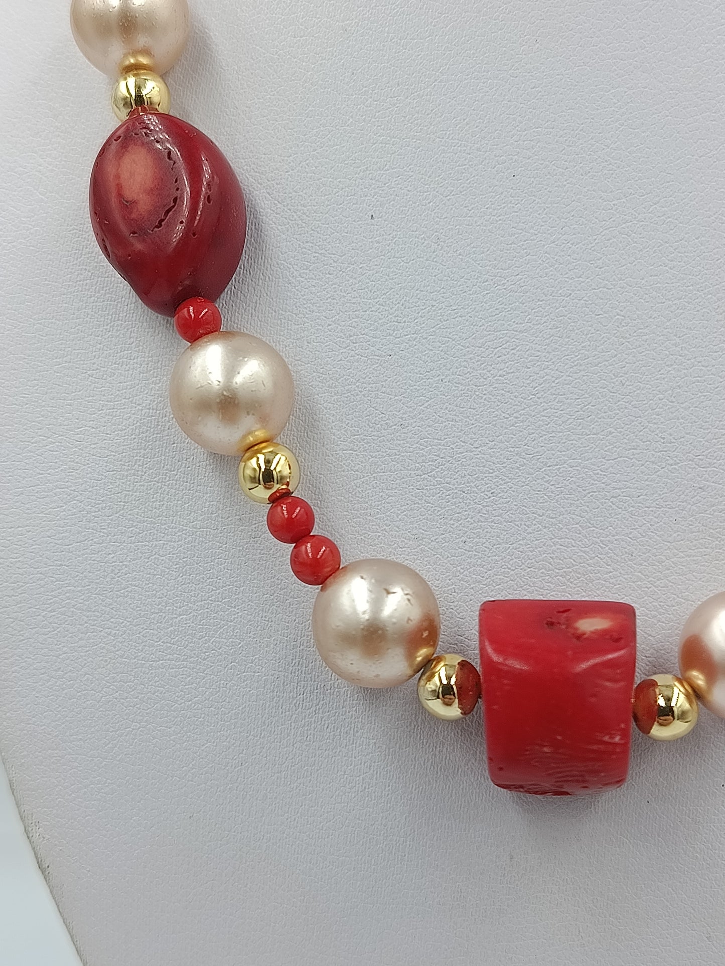 Vintage Korallenkette mit Perlen 925 Silber – Statement Halskette Rot