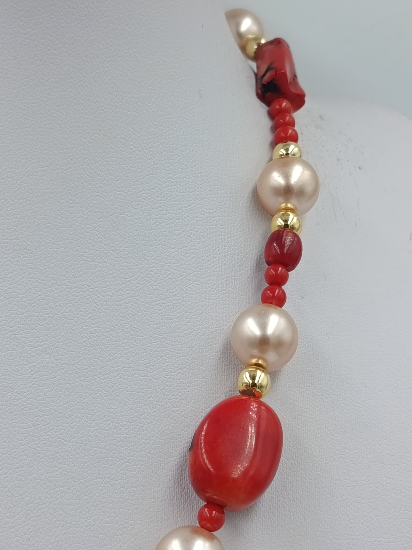Vintage Korallenkette mit Perlen 925 Silber – Statement Halskette Rot