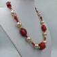 Vintage Korallenkette mit Perlen 925 Silber – Statement Halskette Rot