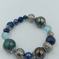 Vintage Statement Armband Blau  Silber – Elastisches Perlenarmband
