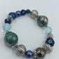 Vintage Statement Armband Blau  Silber – Elastisches Perlenarmband