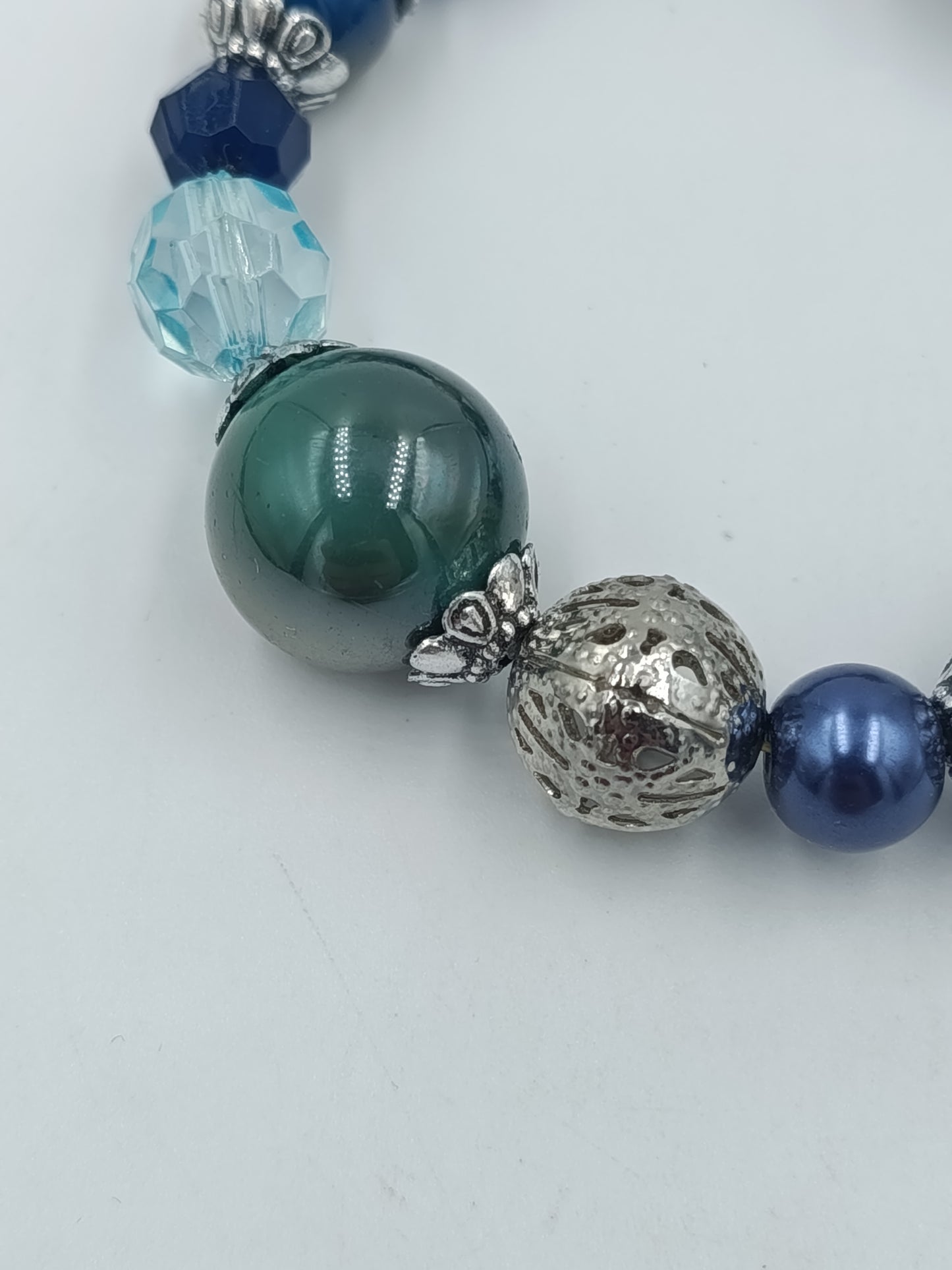Vintage Statement Armband Blau  Silber – Elastisches Perlenarmband