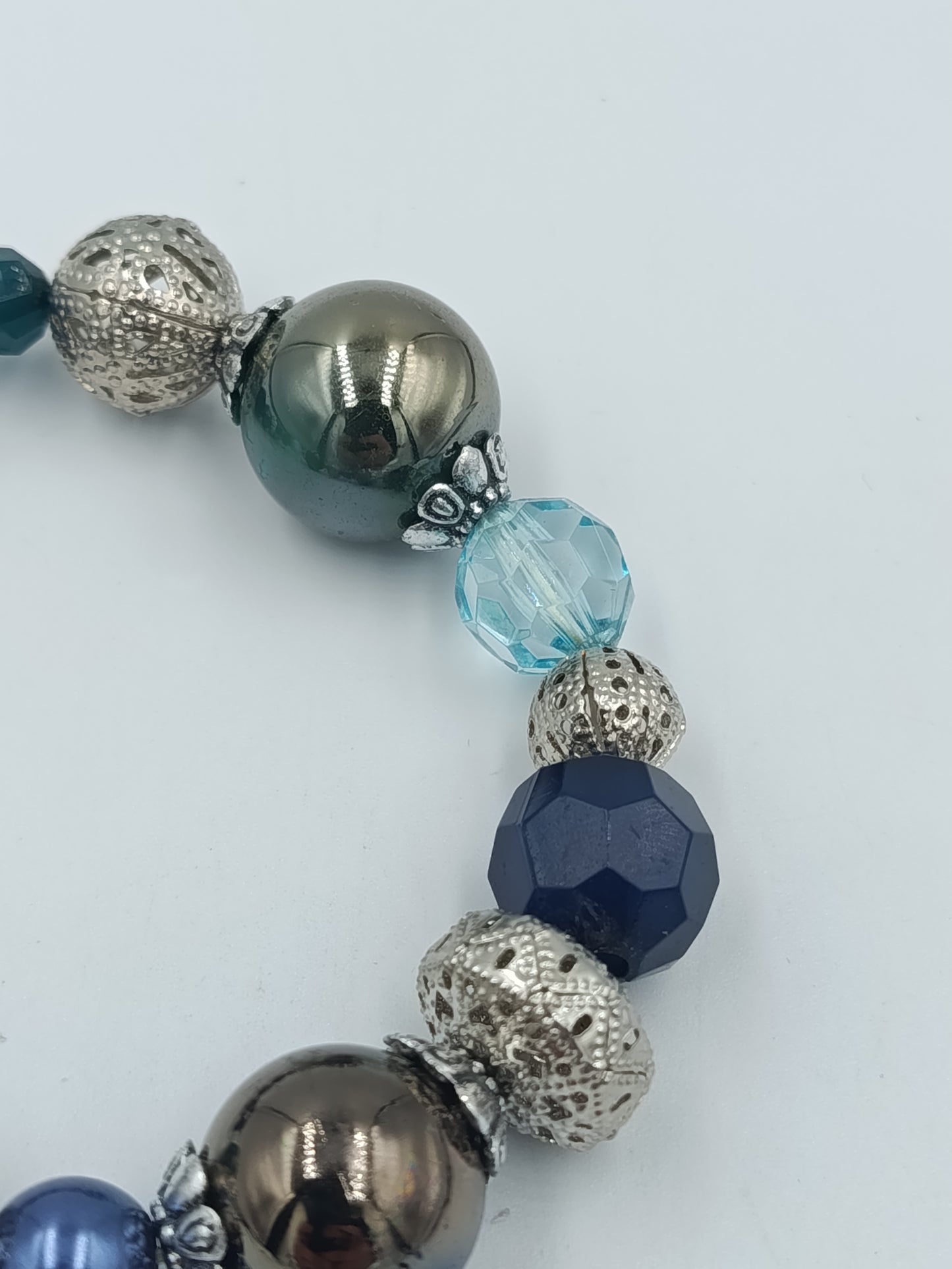 Vintage Statement Armband Blau  Silber – Elastisches Perlenarmband