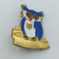 Vintage Eulen Brosche Blau Gold – Emaille Tiermotiv Pin