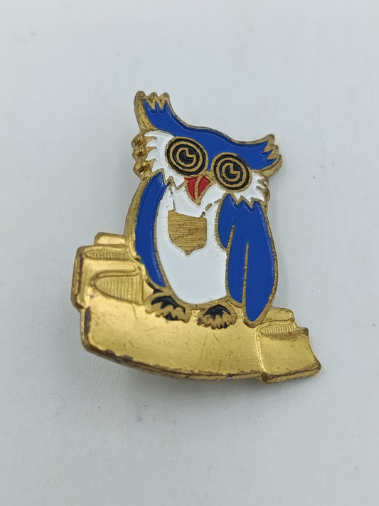 Vintage Eulen Brosche Blau Gold – Emaille Tiermotiv Pin