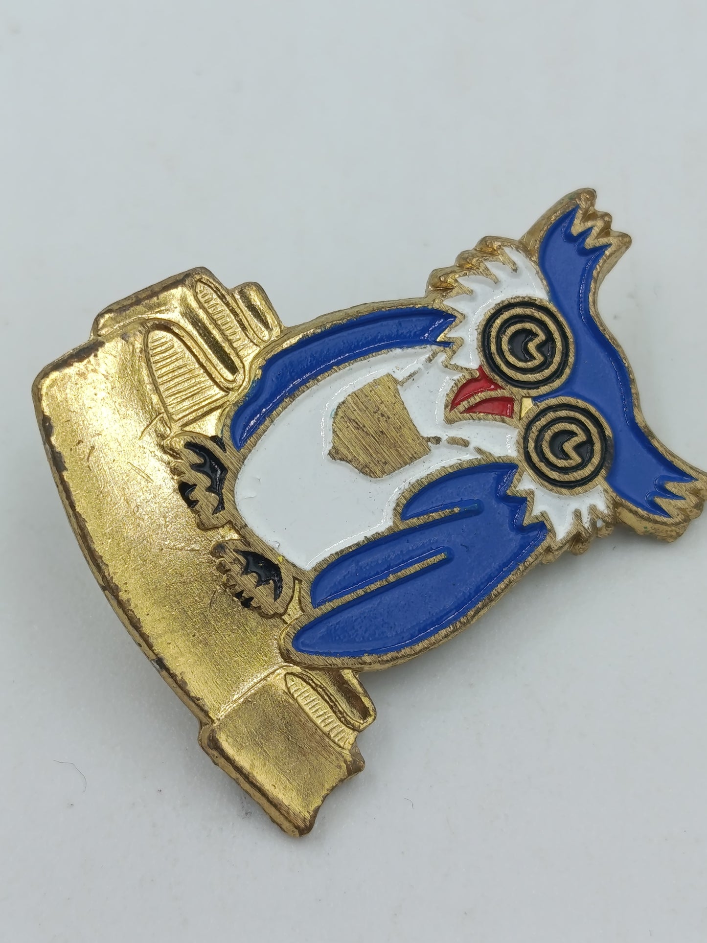 Vintage Eulen Brosche Blau Gold – Emaille Tiermotiv Pin