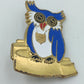 Vintage Eulen Brosche Blau Gold – Emaille Tiermotiv Pin