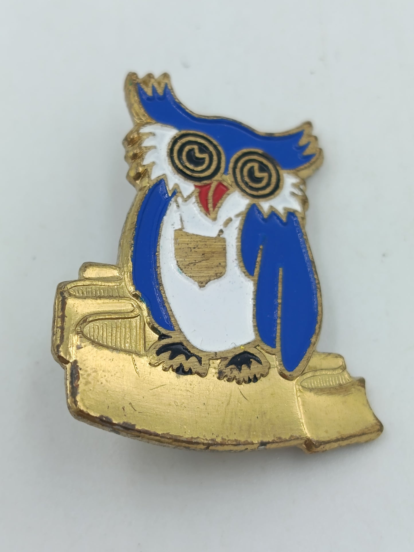Vintage Eulen Brosche Blau Gold – Emaille Tiermotiv Pin