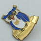 Vintage Eulen Brosche Blau Gold – Emaille Tiermotiv Pin