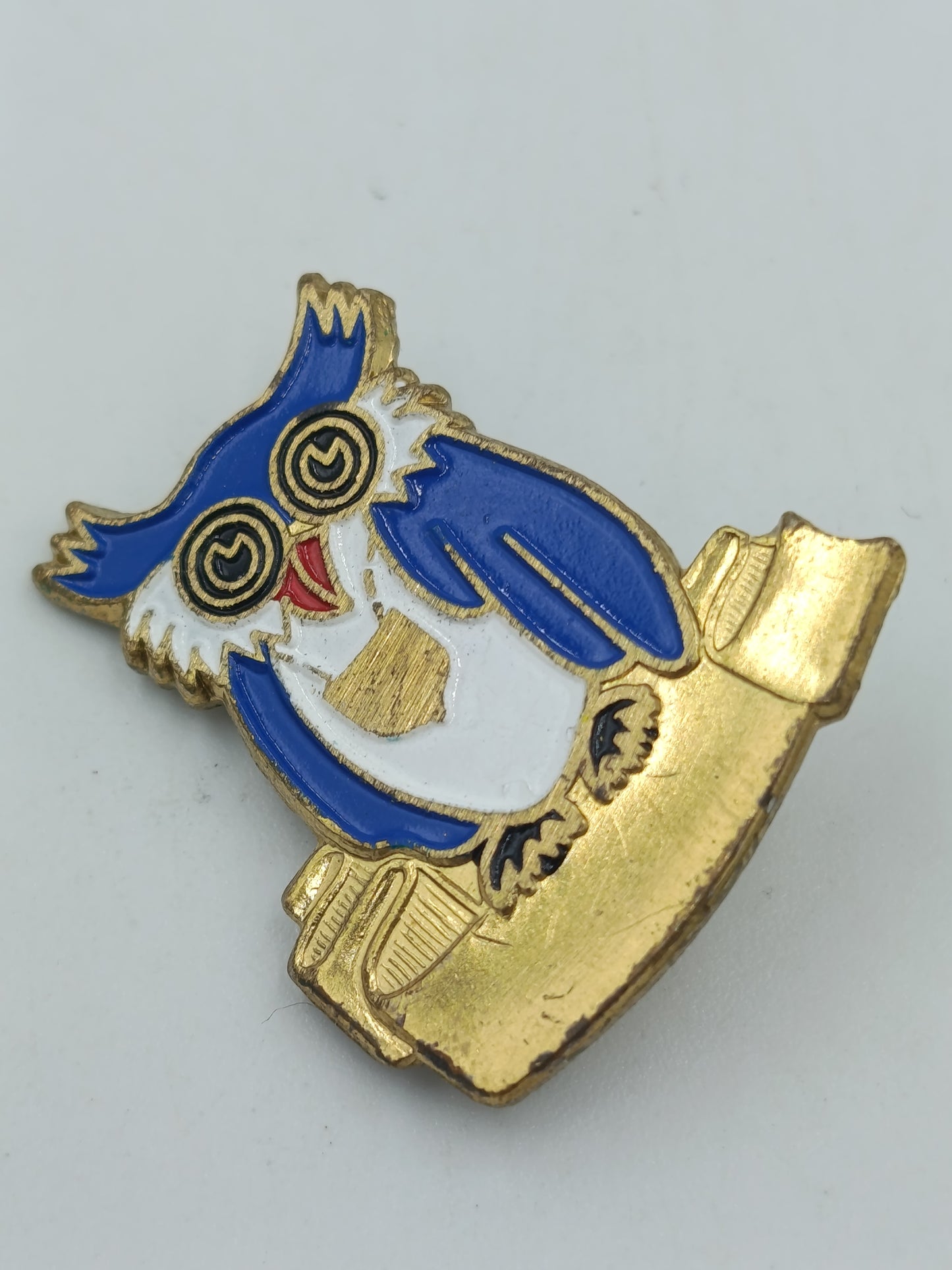 Vintage Eulen Brosche Blau Gold – Emaille Tiermotiv Pin