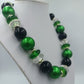 Statement Kette Grün Schwarz – Große Perlenkette Retro Design