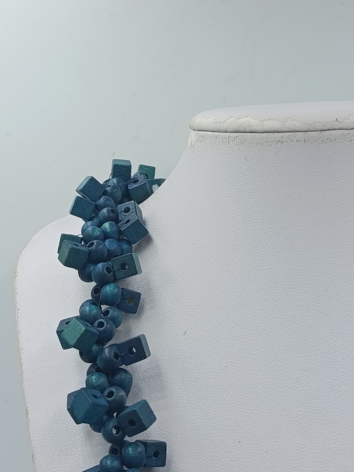 Statement Kette Blau-Grün – Holzperlen Würfel  Rund – Boho Design