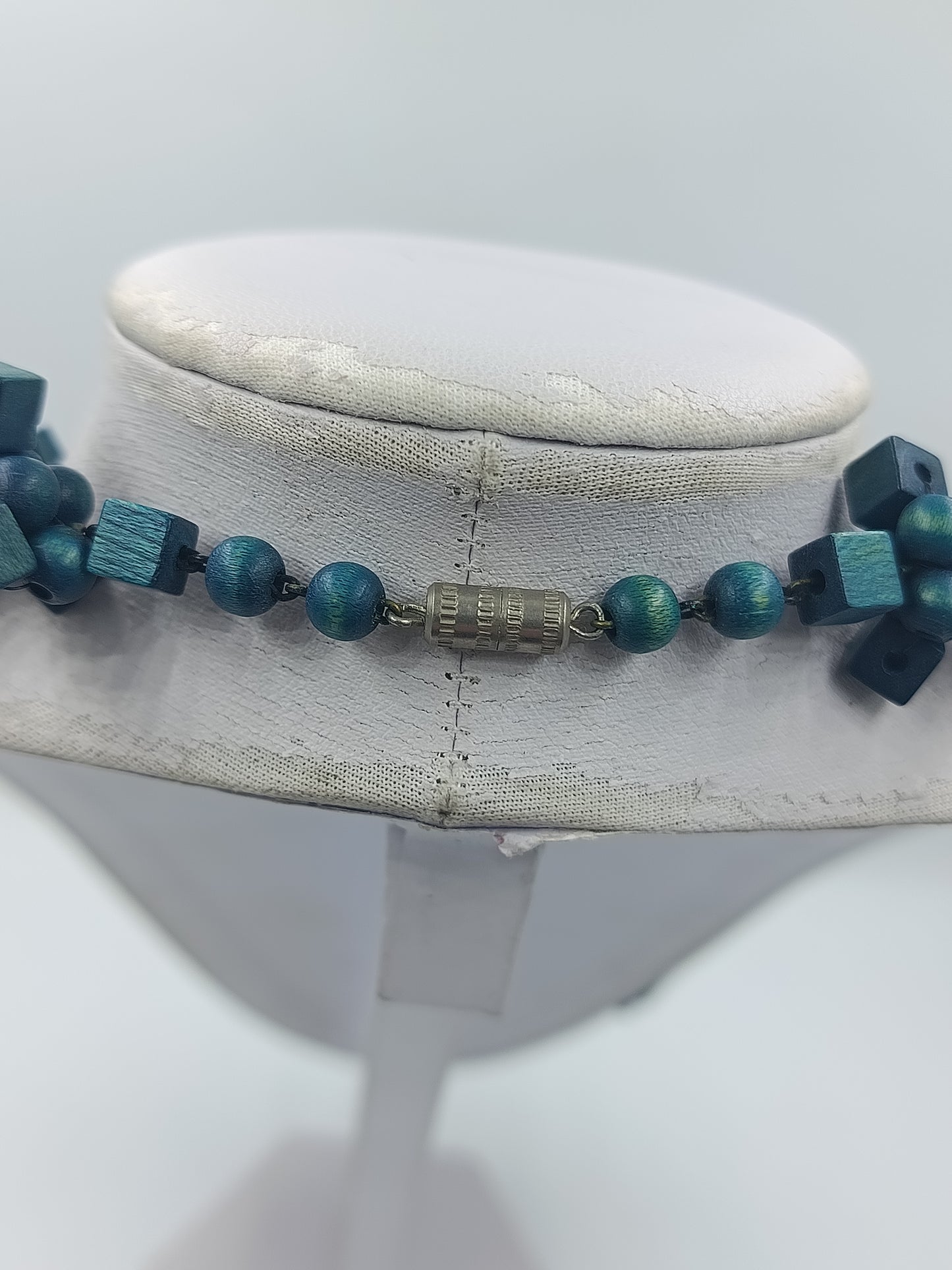 Statement Kette Blau-Grün – Holzperlen Würfel  Rund – Boho Design