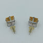 Vintage Ohrstecker mit gelbem Stein – quadratisch – silberfarben