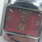 Vintage Damenarmbanduhr ALB Quartz – Edelstahl – rotes Zifferblatt