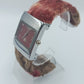 Vintage Damenarmbanduhr ALB Quartz – Edelstahl – rotes Zifferblatt
