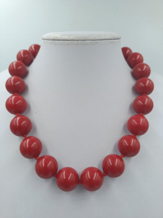Vintage Statement Kette Rot – große Kugelperlen mit Verlängerung