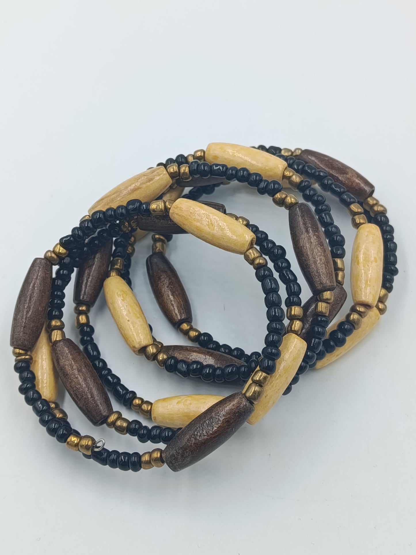 Boho Wickelarmband Holz Perlen – mehrreihig elastisch – Ethno Stil