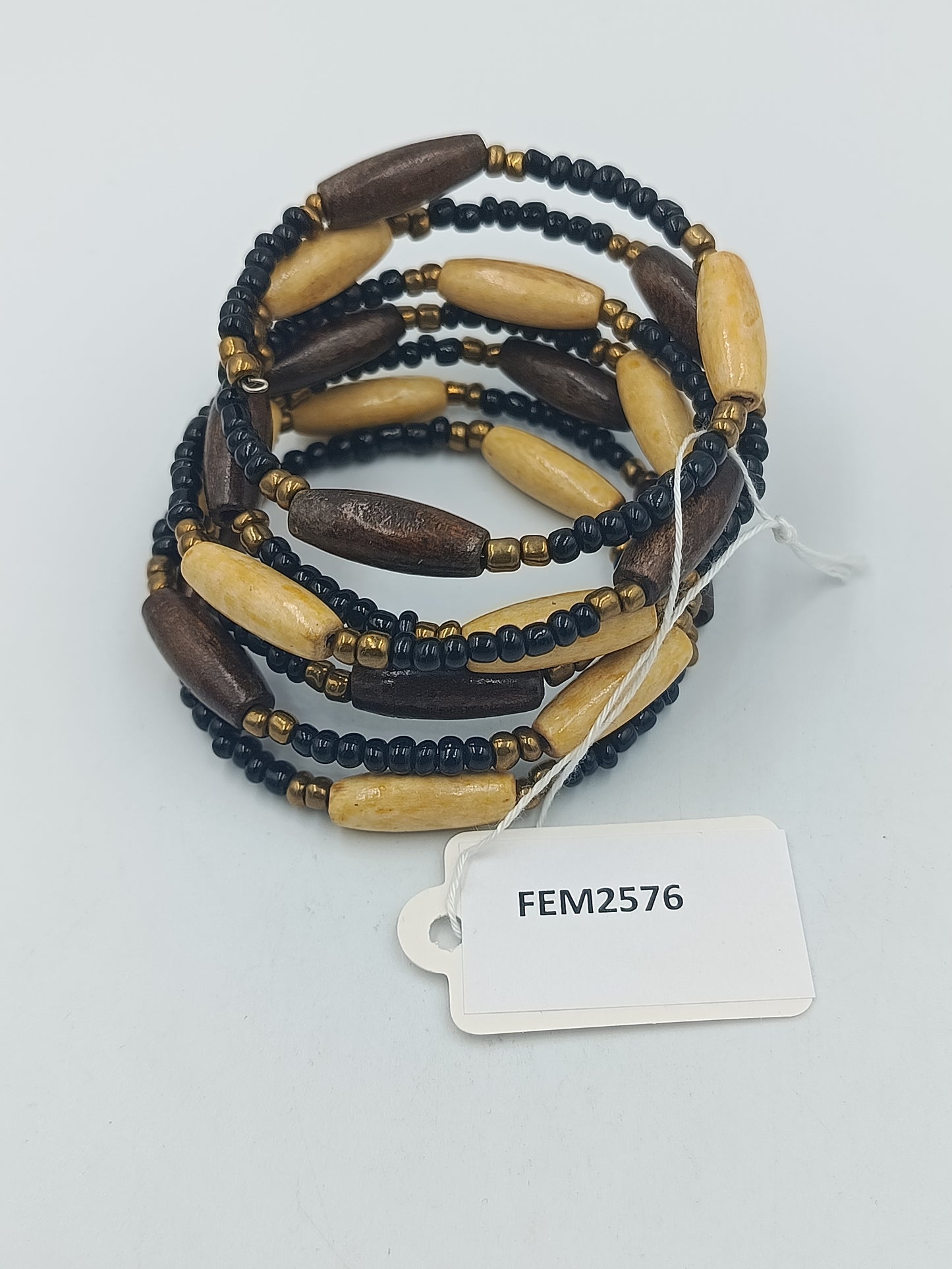 Boho Wickelarmband Holz Perlen – mehrreihig elastisch – Ethno Stil
