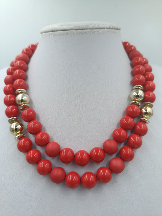 Vintage Kette Rot Gold – Statement Perlenkette – 80 cm