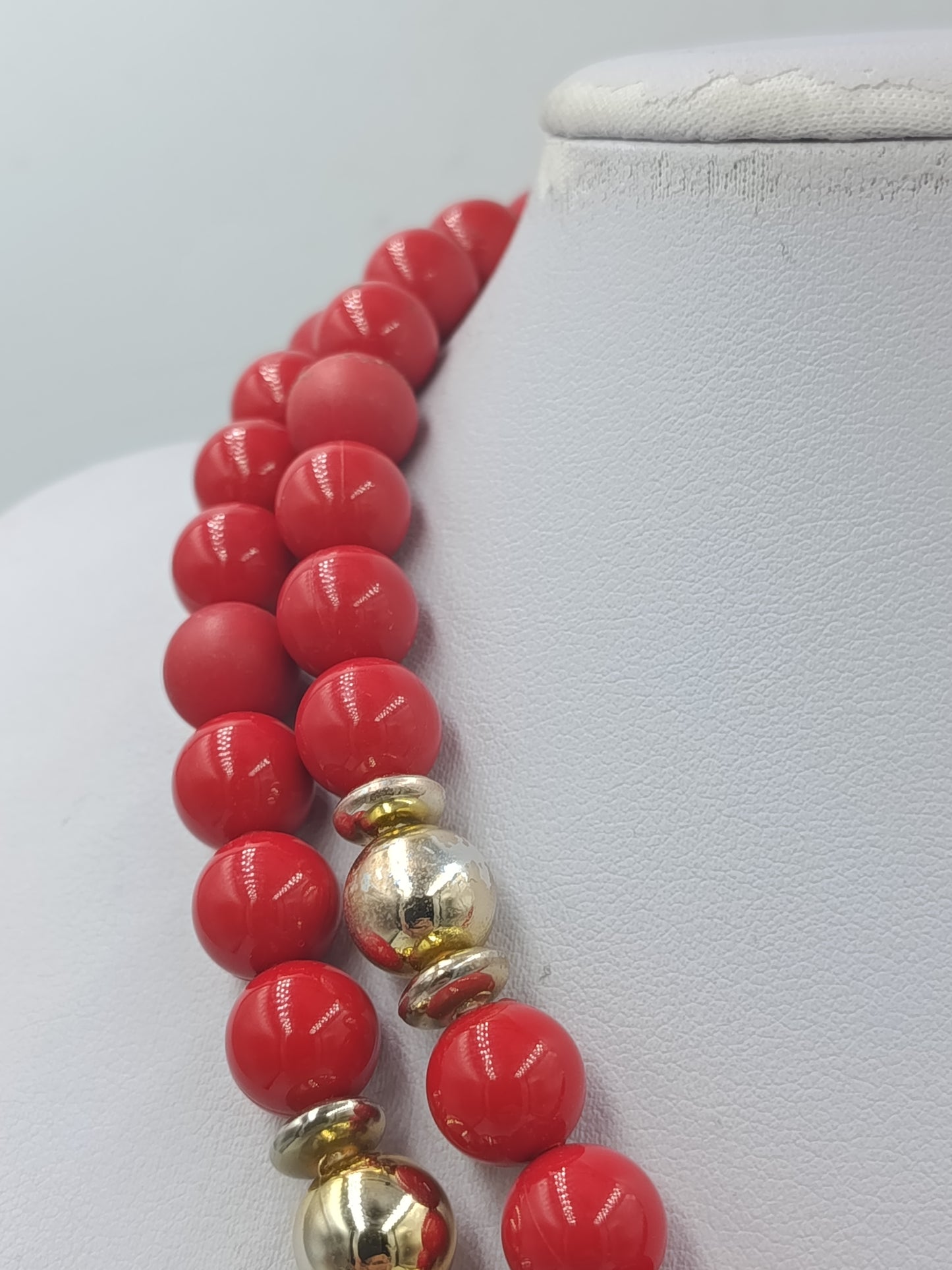 Vintage Kette Rot Gold – Statement Perlenkette – 80 cm