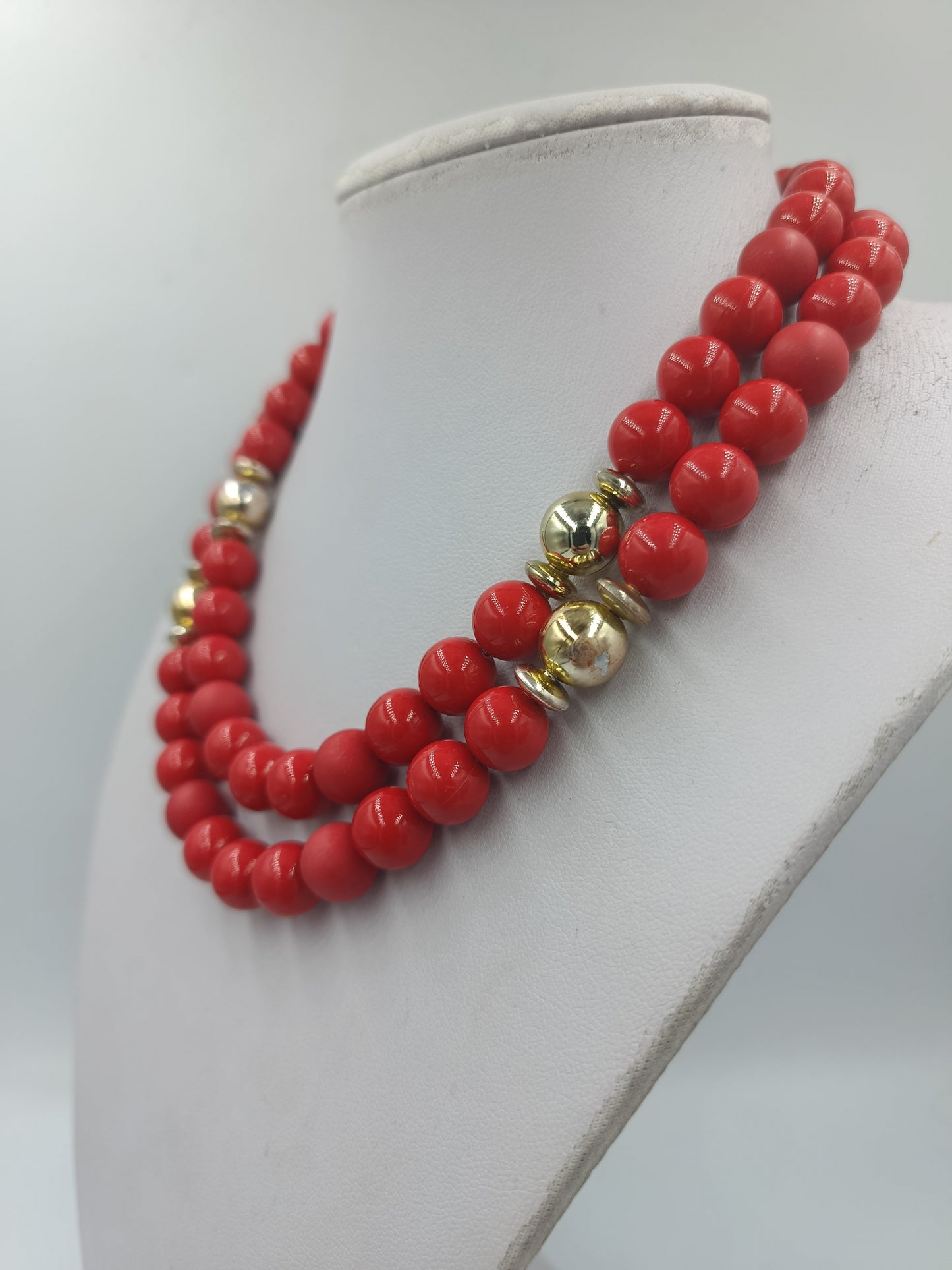 Vintage Kette Rot Gold – Statement Perlenkette – 80 cm