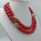 Vintage Kette Rot Gold – Statement Perlenkette – 80 cm