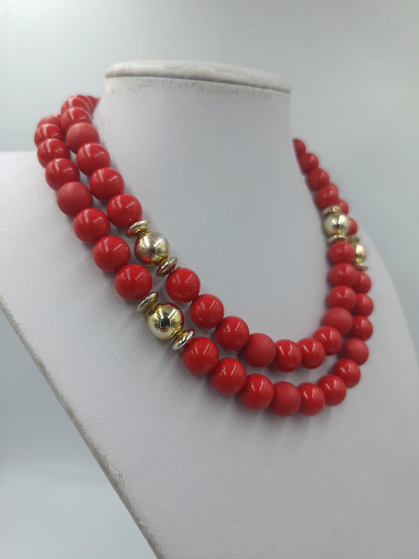 Vintage Kette Rot Gold – Statement Perlenkette – 80 cm