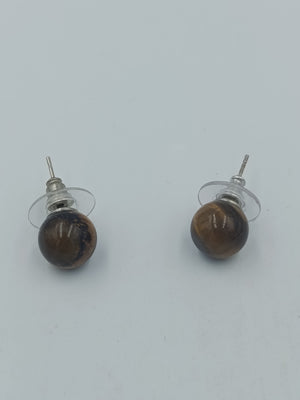 Ohrstecker Tigerauge Kugel – Klassische Edelstein Ohrringe – Braun