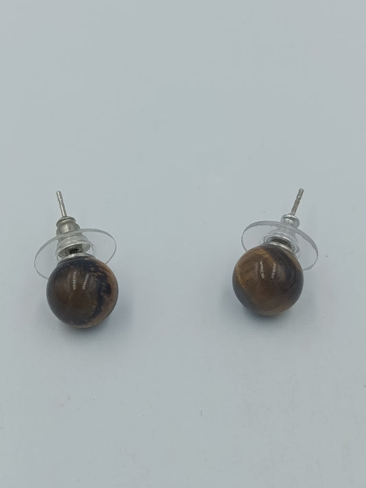 Ohrstecker Tigerauge Kugel – Klassische Edelstein Ohrringe – Braun