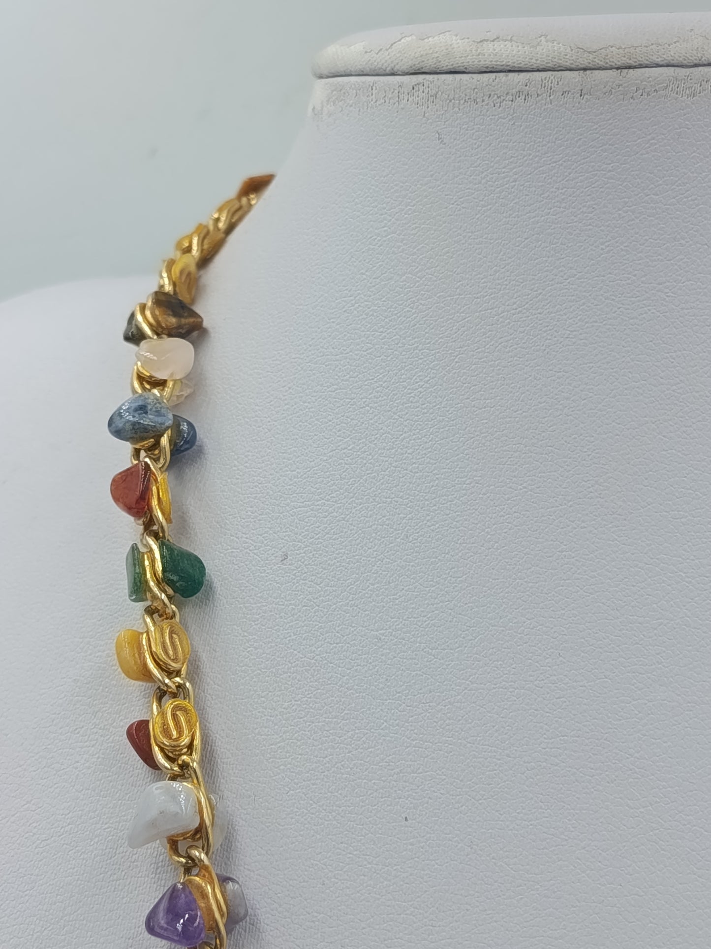 Bunte Edelstein Splitterkette vergoldet – Multicolor Natursteine Halskette