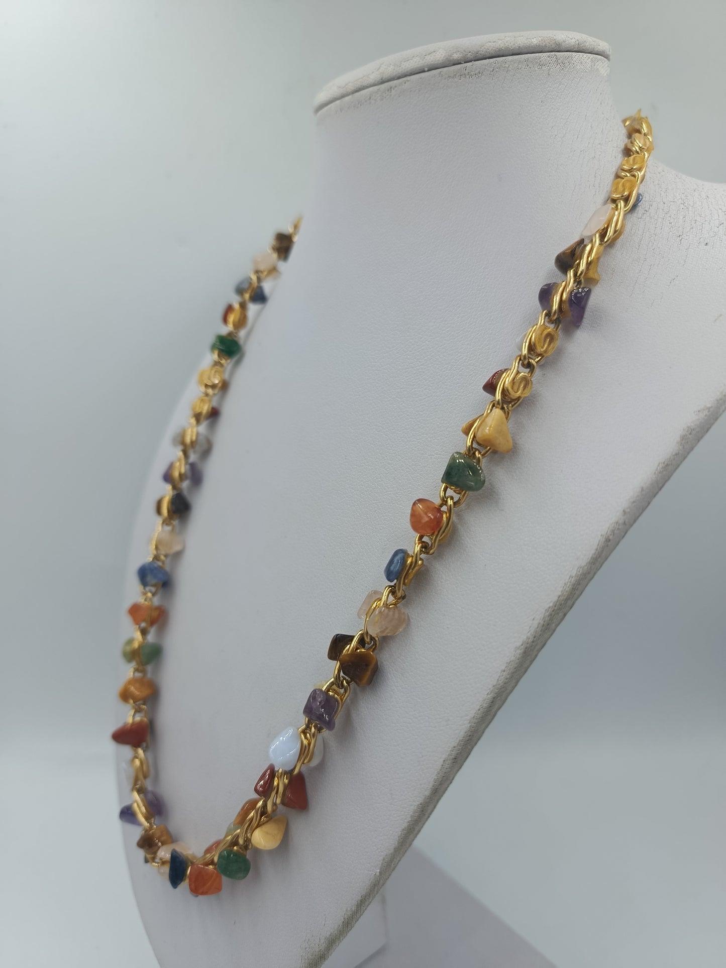 Bunte Edelstein Splitterkette vergoldet – Multicolor Natursteine Halskette