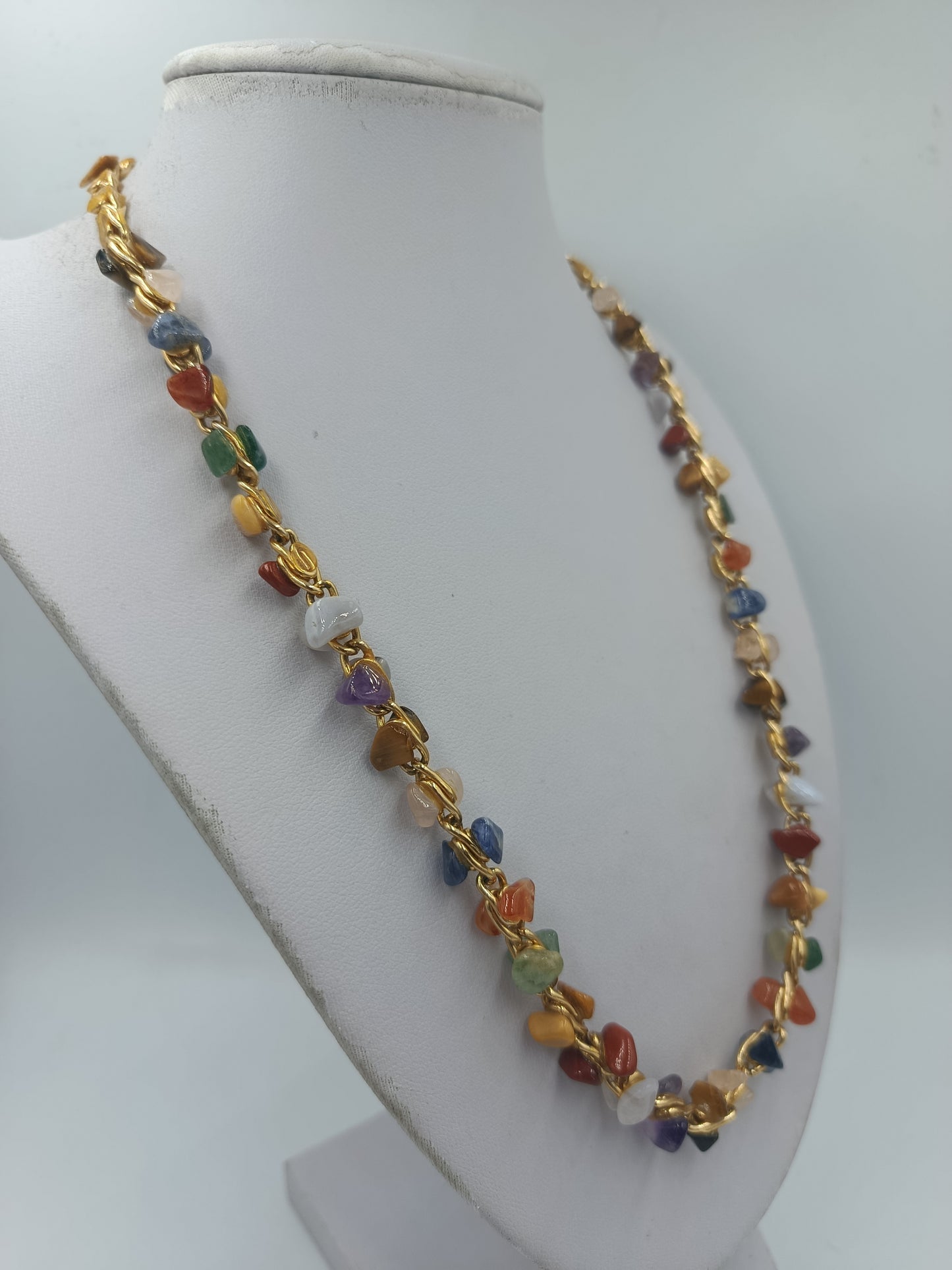 Bunte Edelstein Splitterkette vergoldet – Multicolor Natursteine Halskette
