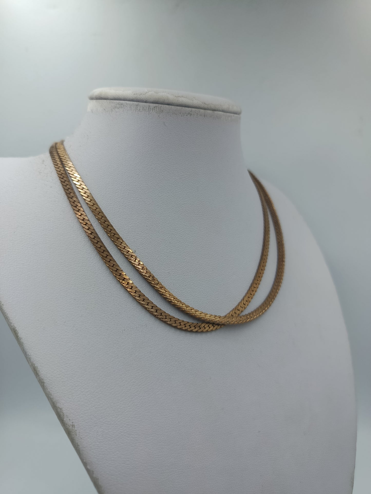 Vintage Schlangenkette doppelt – Goldfarbene Halskette 74 cm