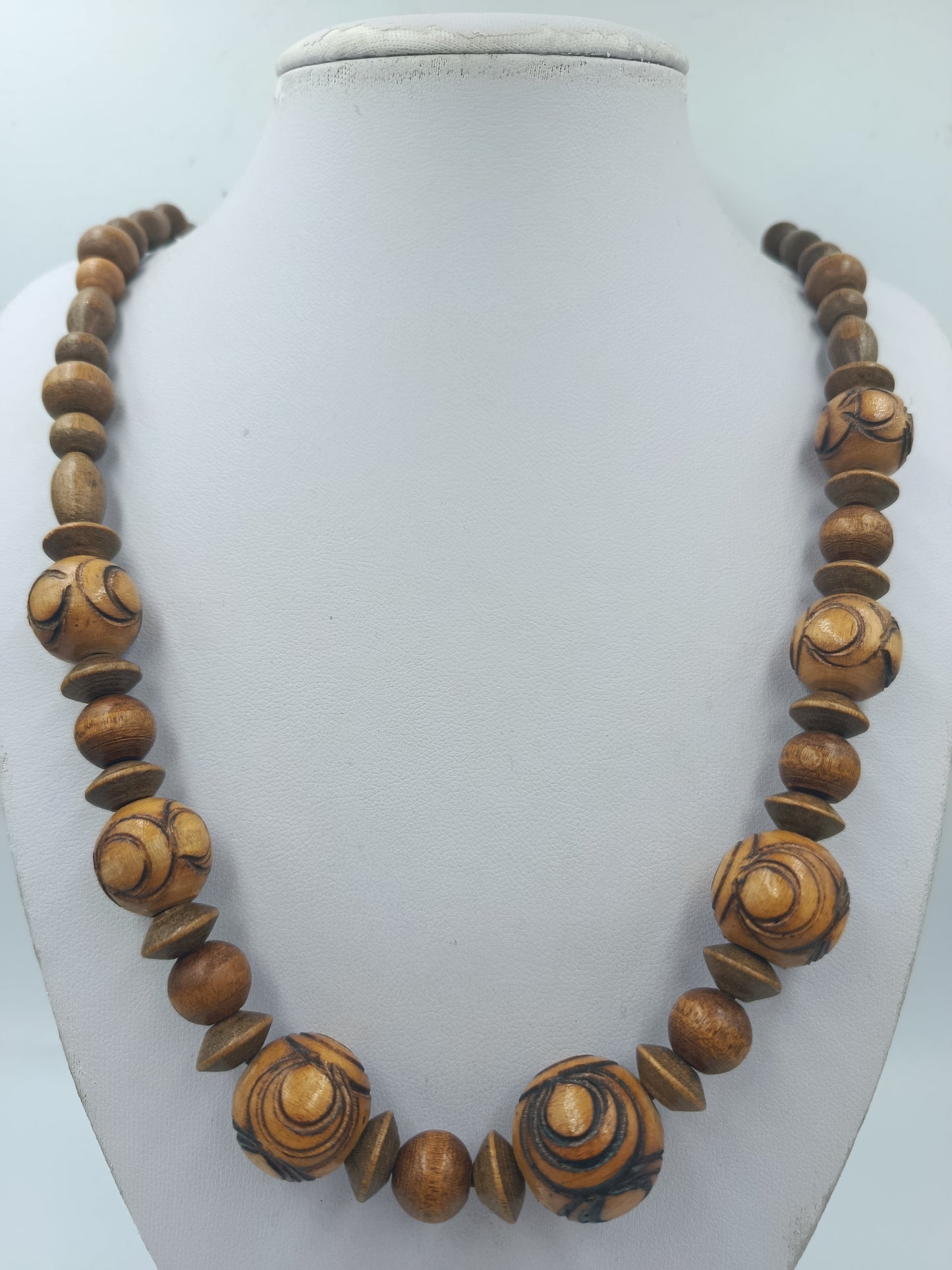 Vintage Holzperlenkette elastisch – Ethno Boho Statement Halskette