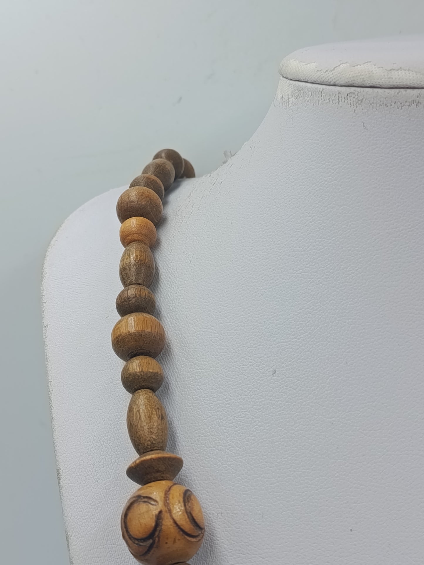Vintage Holzperlenkette elastisch – Ethno Boho Statement Halskette