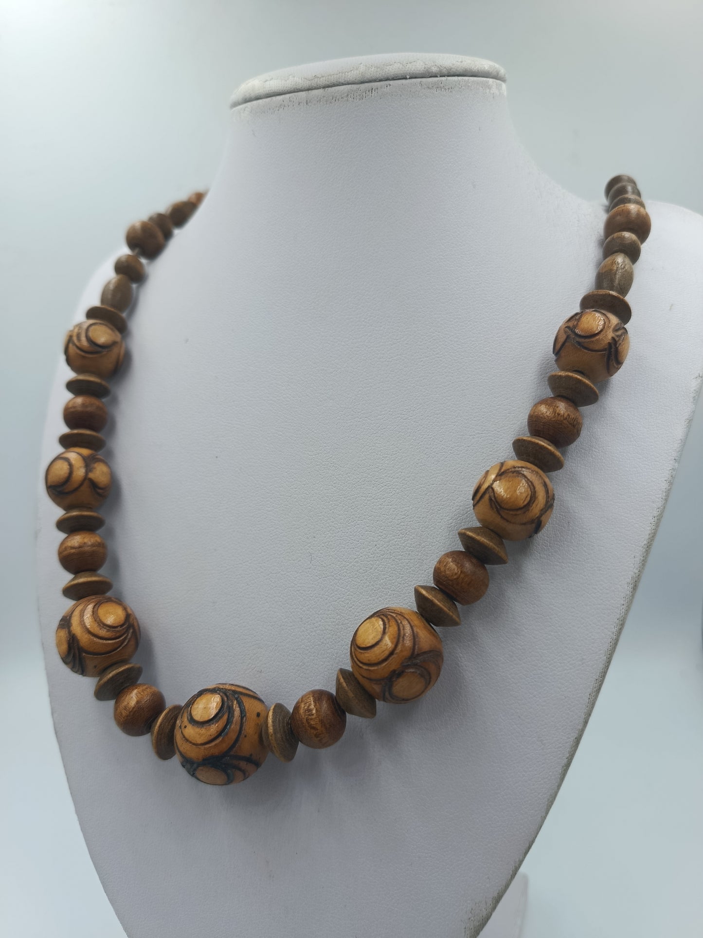 Vintage Holzperlenkette elastisch – Ethno Boho Statement Halskette