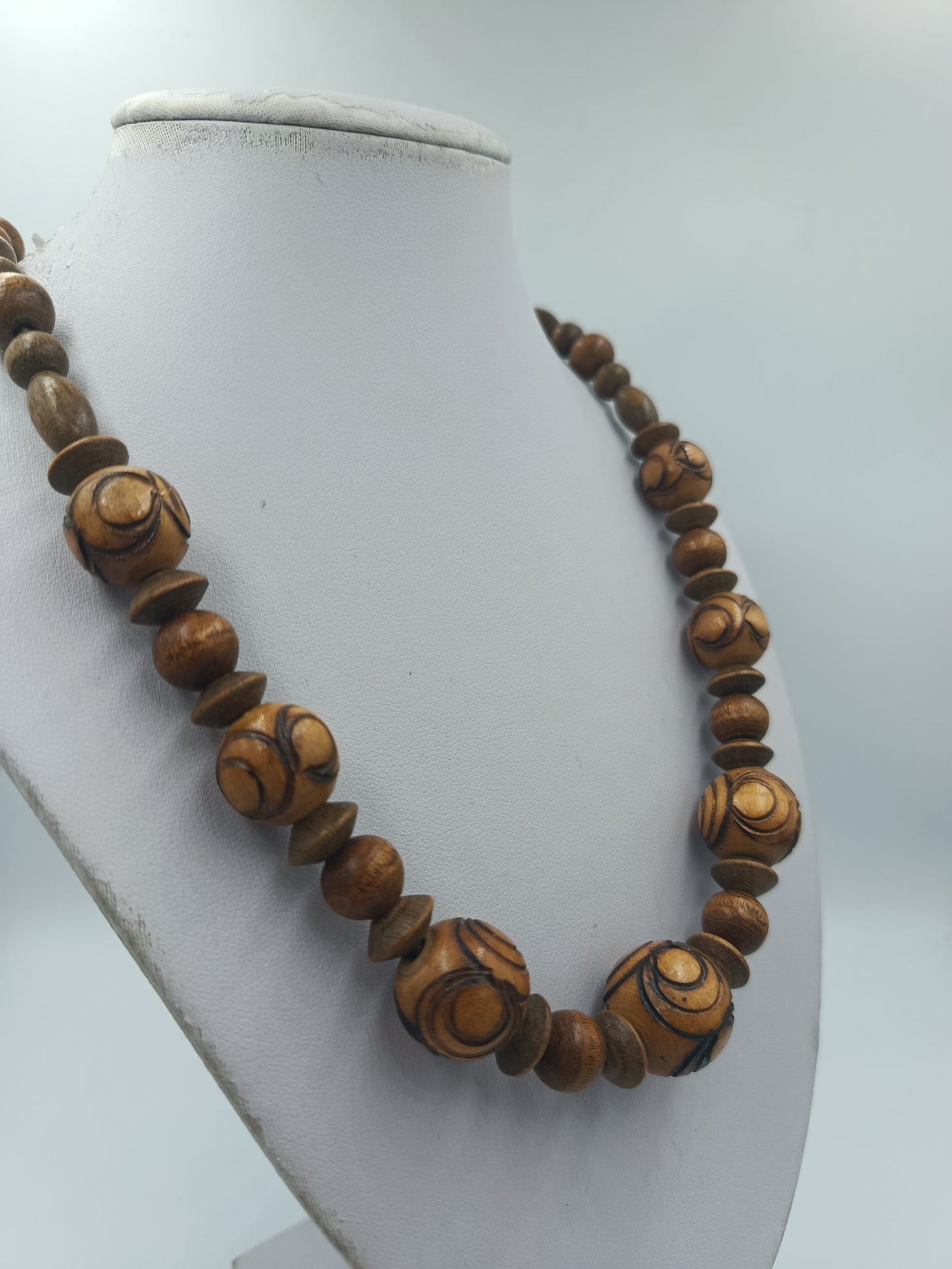 Vintage Holzperlenkette elastisch – Ethno Boho Statement Halskette