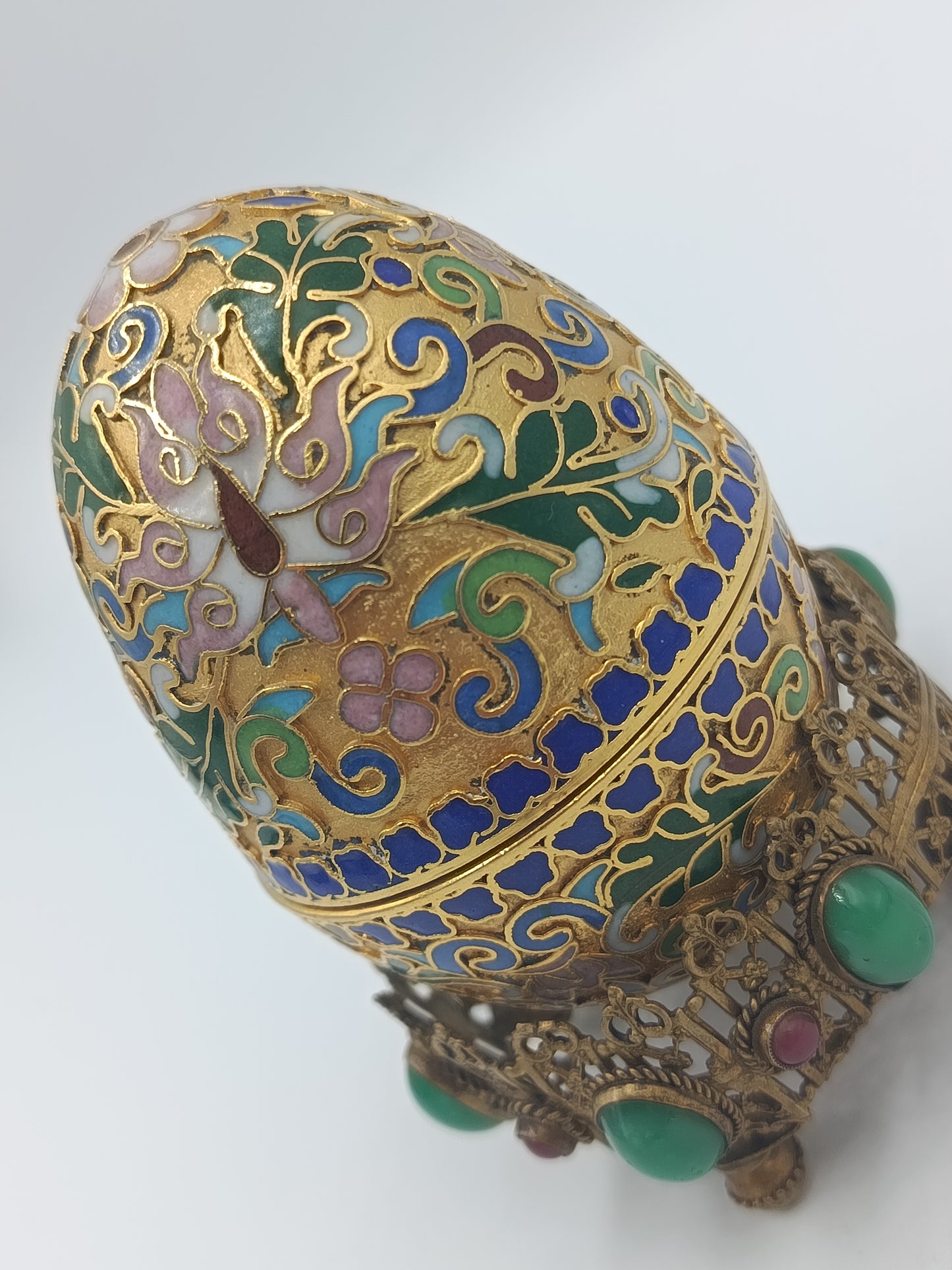 Cloisonné Schmuckei mit Standfuß – Vintage Dose / Schmuckkästchen