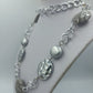 Statement Kette Silberfarben mit Perlen  Scheiben – 78 cm