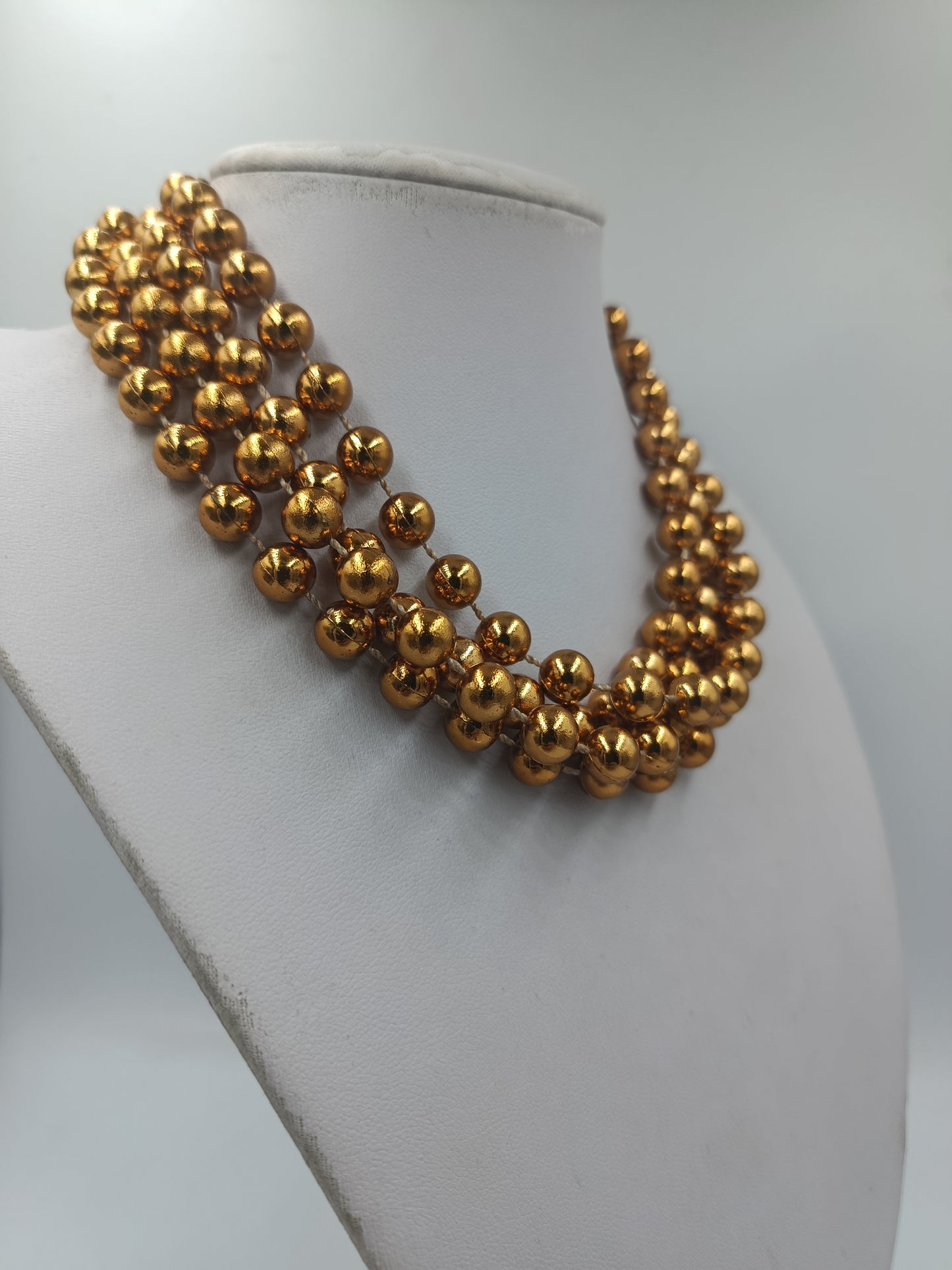 Mehrreihige Perlenkette Goldfarben – 148 cm – Lagenlook