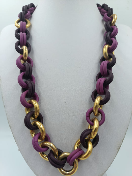 Gliederkette Statement Collier Lila Aubergine Goldfarben – 52 cm