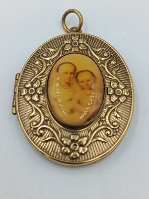 Antiker Medaillon Anhänger – Foto-Medaillon mit floralem Dekor, ca. 5 cm